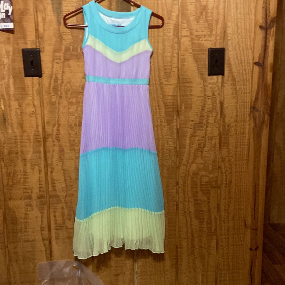 Blue green and purple dress, floor length